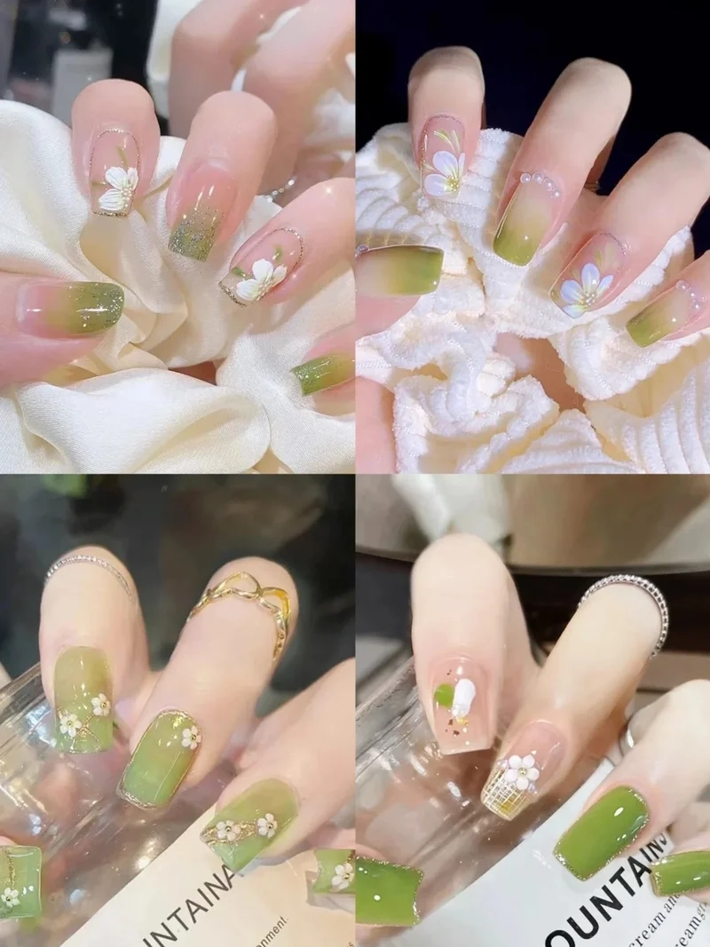 Làm mới bộ móng với nail đẹp xanh lá cây