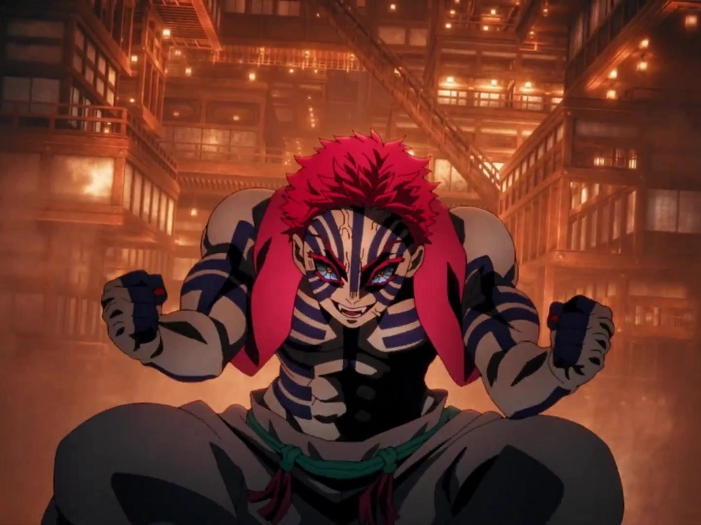 Akaza ngầu với ánh mắt sắc bén và khí chất uy lực