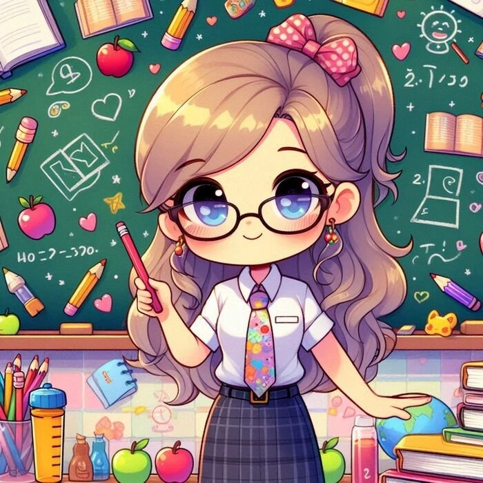 Chibi cô giáo tiểu học vui nhộn dễ thương nổi bật
