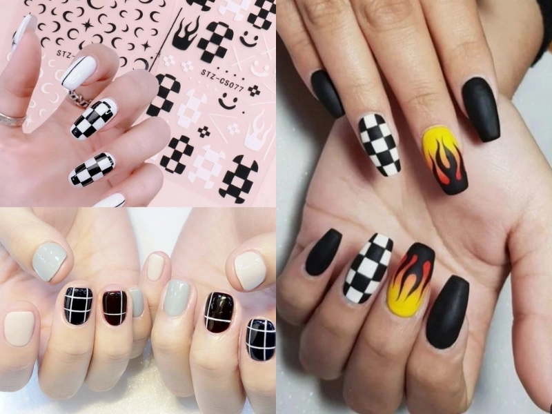 Cách vẽ sọc caro nail đơn giản mà tinh tế