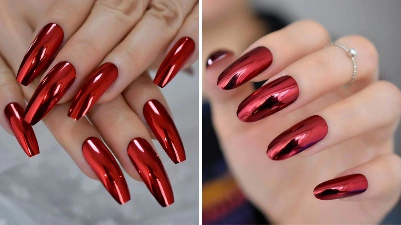 Nail tay màu đỏ đô tinh tế hiện đại cuốn hút