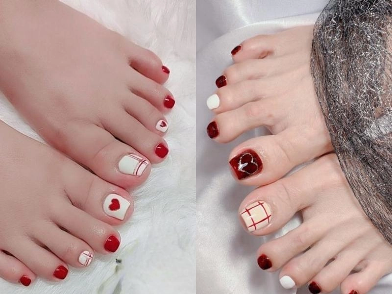 Nail màu đỏ vẽ hoa văn nghệ thuật nổi bật