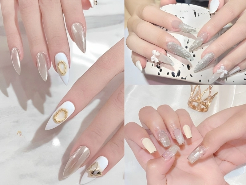 Nail màu trắng gạo độc đáo mới lạ ấn tượng