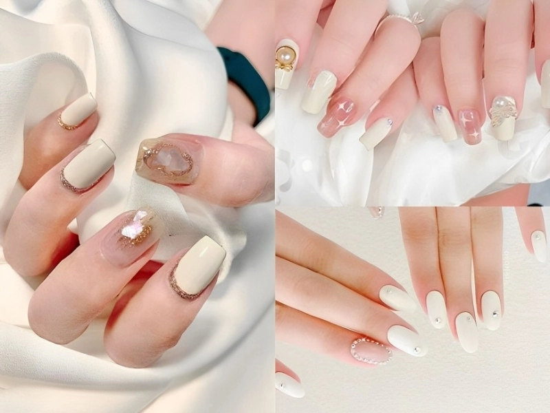 Mẫu nail màu trắng nhẹ nhàng thanh thoát