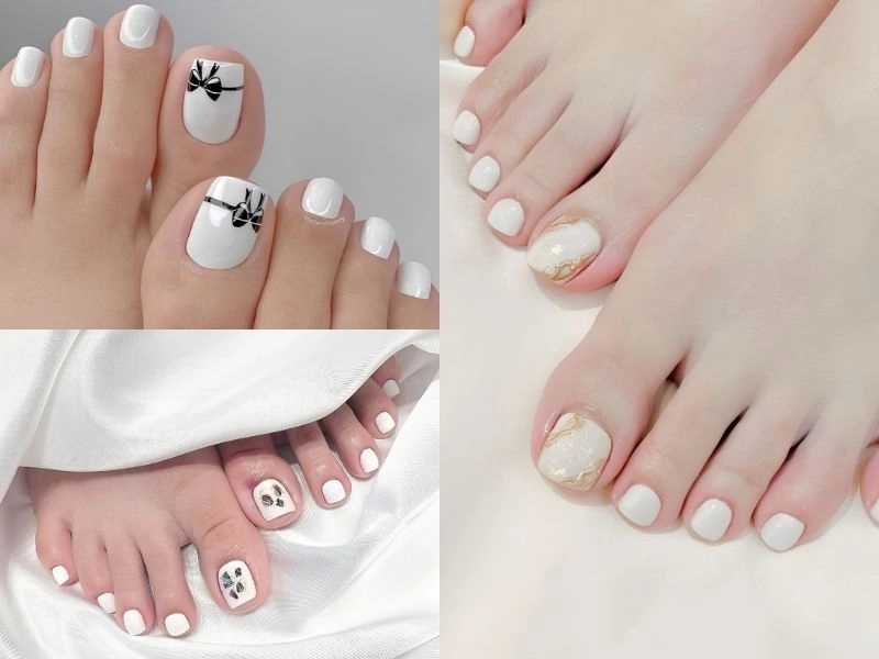 Nail màu trắng sữa vẽ hoa văn nghệ thuật độc đáo