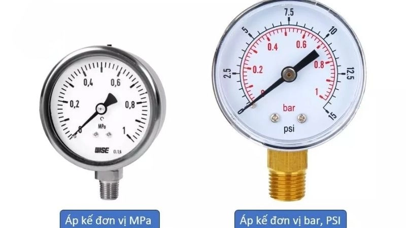 Đơn vị đo áp suất hiển thị rõ ràng trên mặt áp kế
