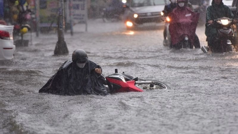 Dòng chảy trở nên mạnh và hỗn loạn dưới mưa xối xả