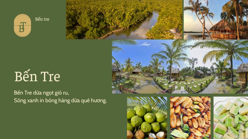 Bến Tre xanh mát với sông nước và vườn dừa bạt ngàn.