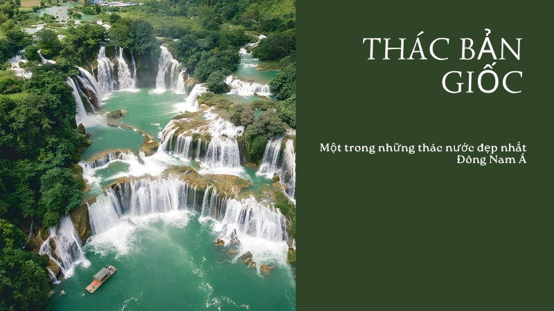 Thác Bản Giốc hùng vĩ giữa núi rừng xanh mướt.