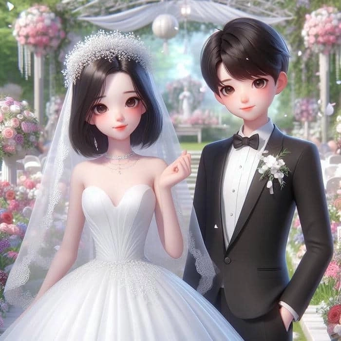 Hình chibi cô dâu chú rể nhìn là thấy hạnh phúc