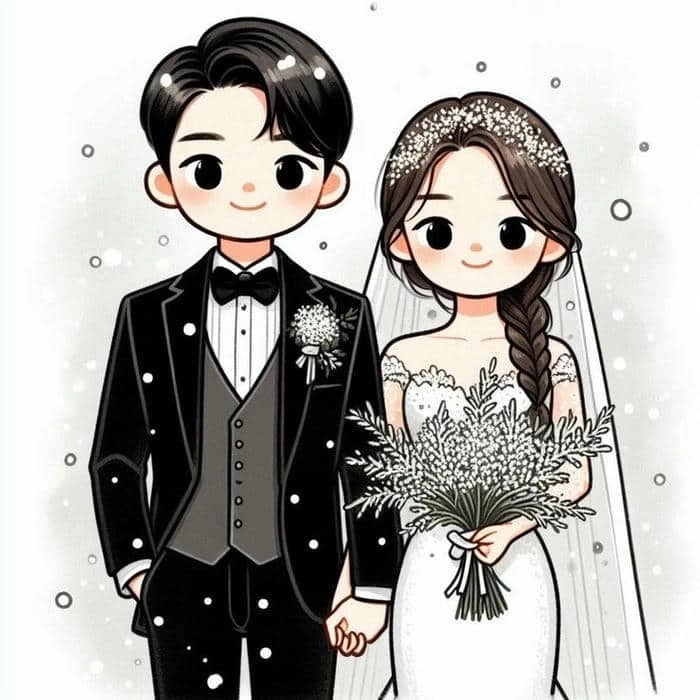 Cô dâu chú rể chibi png tiện dùng thiết kế