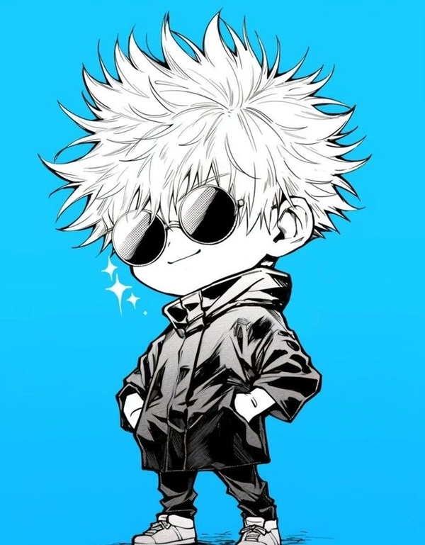 Gojo Satoru chibi cute vừa ngầu vừa dễ thương.
