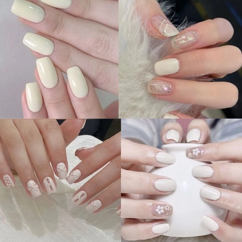 Nail trắng sữa tráng gương bóng đẹp, rất thu hút ánh nhìn.
