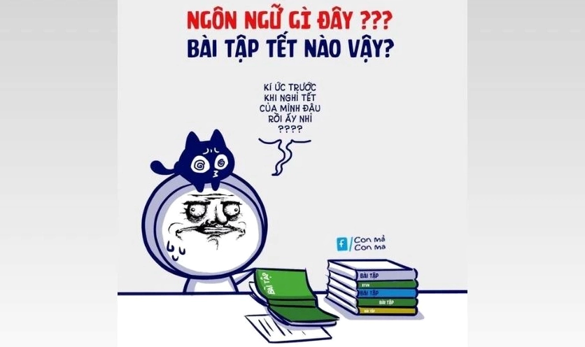 Meme Tết 2026 về học tập thi cử đau đầu